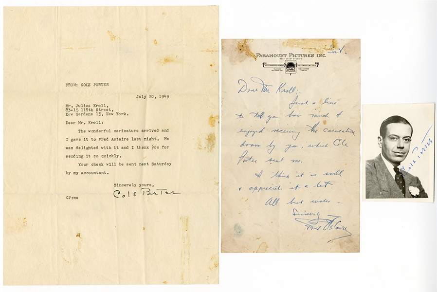 Cole Porter and Fred Astaire Signed Letters and Photograph JSA LOAs