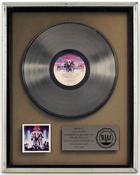 KISS "Love Gun" Original RIAA Platinum Record Album Award Presented to Cecil Holmes