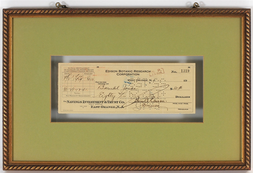 Thomas Edison Signed Check 