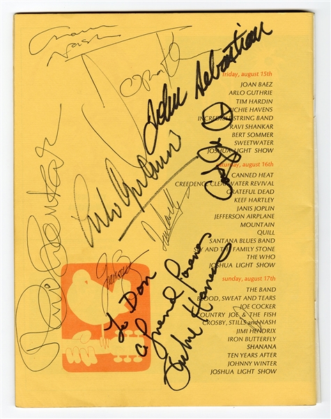 Woodstock 1969 Original Signed Concert Program and Ticket Archive