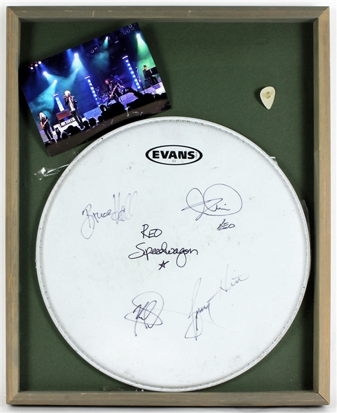 REO Speedwagon Stage Used and Signed Drumhead