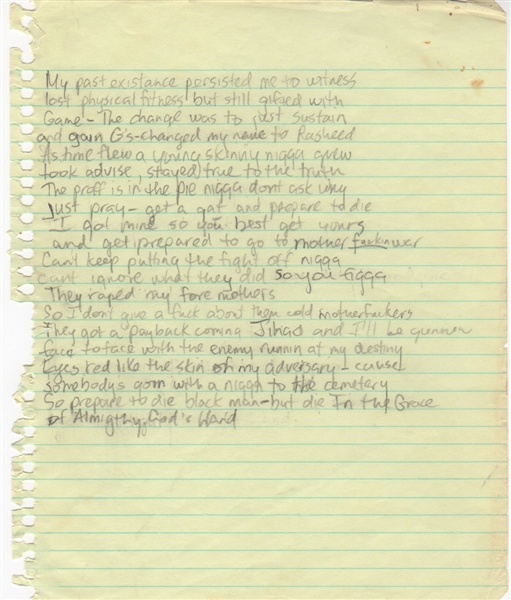 Tupac Shakur Unreleased Handwritten Lyrics Titled “Prepare to Die”
