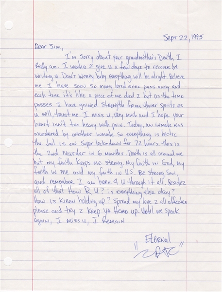 Tupac Shakur Signed Handwritten Letter 