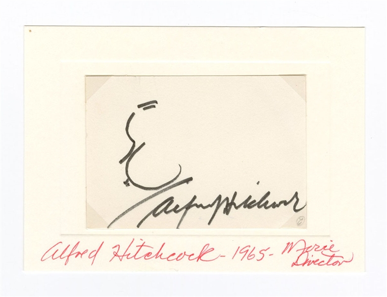 Alfred Hitchcock Signed Calling Card with Sketch JSA LOA 