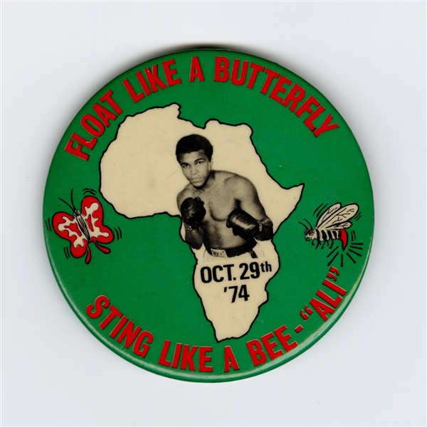 Rare 1974 Muhammad Ali Zaire Float Like A Butterfly Sting Like a Bee Pinback Button    