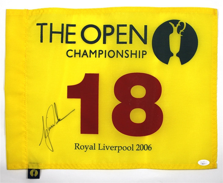 Tiger Woods Signed 2006 Open Championship Win Pin Flag JSA LOA