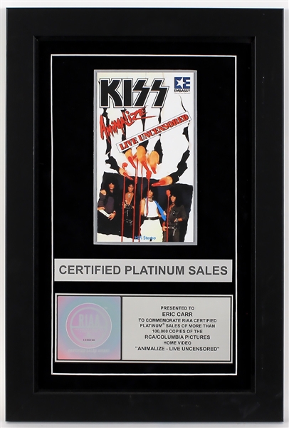 KISS "Animalize - Live Uncensored" Original RIAA Platinum Home Video Award Presented to Eric Carr