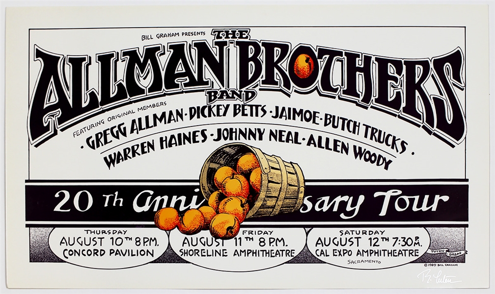 The Allman Brothers Band Original 20th Anniversary Tour Concert Poster Signed by Randy Tuten