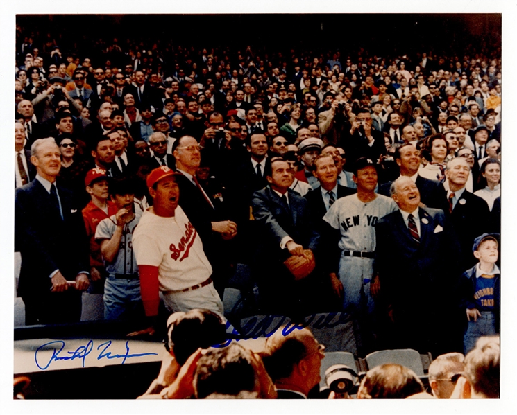 Richard Nixon and Ted Williams Signed Opening Day Baseball Photograph JSA LOA