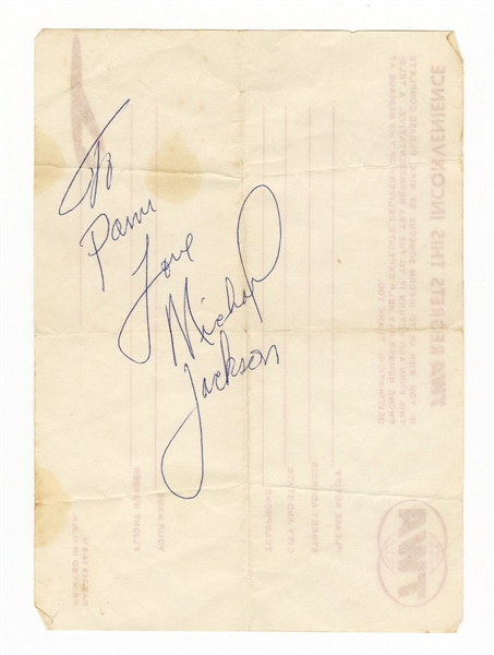 Michael Jackson Signed and Inscribed Airlines Receipt JSA LOA