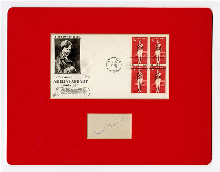 Amelia Earhart Signature Cut and Commemorative First Day Cover JSA LOA