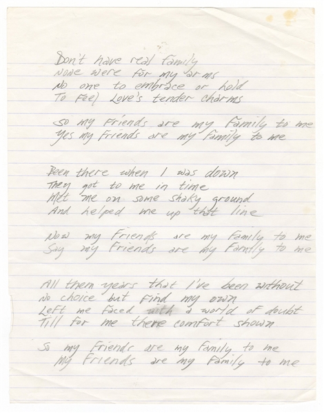 Rick James Handwritten Unreleased Song Lyrics