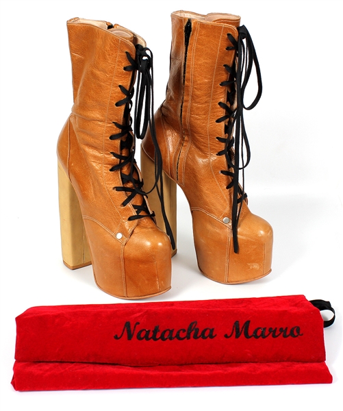 Lady Gaga 2009 Elle Magazine Photo Shoot Worn Worn Natacha Marro Brown Leather Lace-Up Platform Boots