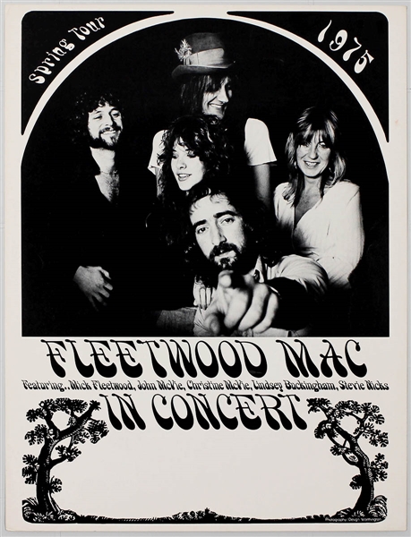 Fleetwood Mac Original 1975 Spring Tour Concert Poster with New Line-Up Featuring Stevie Nicks and Lindsay Buckingham