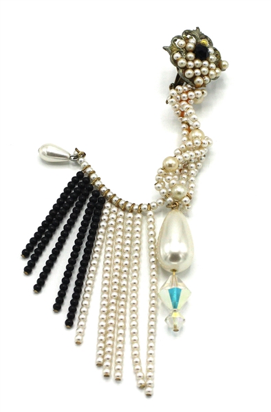 Madonna Owned and Worn Black and White Beaded "Chandelier" Earring from Her Boytoy Era (Circa 1982)