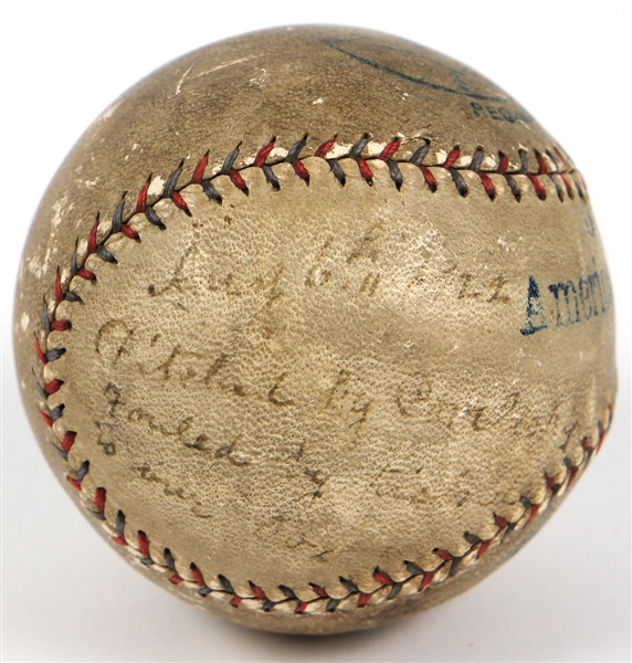 1922 "Foul" Game Used American League Baseball