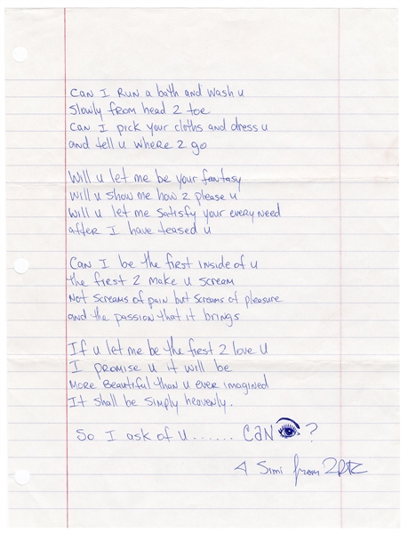 Tupac Shakur Incredible Handwritten & Signed Love Poem