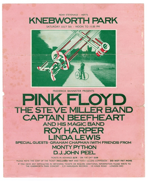 Pink Floyd Original Knebworth Park Concert Flier