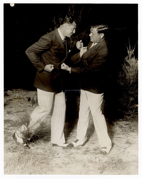 Babe Ruth and Jack Dempsey Original Wire Stamped Photograph