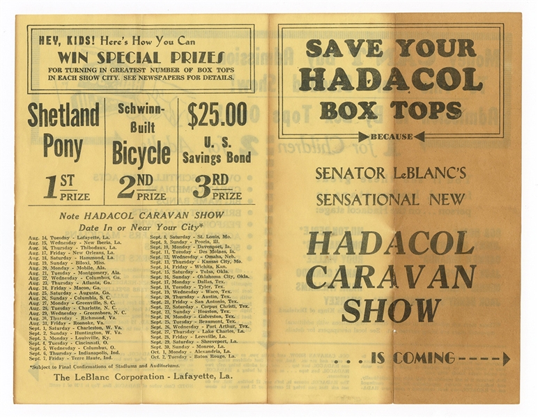Hank Williams Circa 1950s Hadacol Caravan Show Original Concert Flyer Also Featuring Bob Hope, Rudy Vallee and More