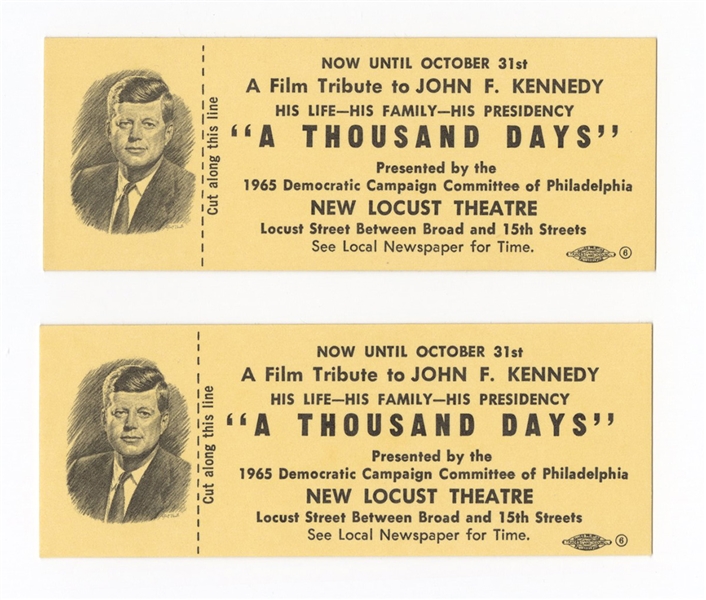 John F. Kennedy "A Thousand Days" Film Tribute Original Tickets 