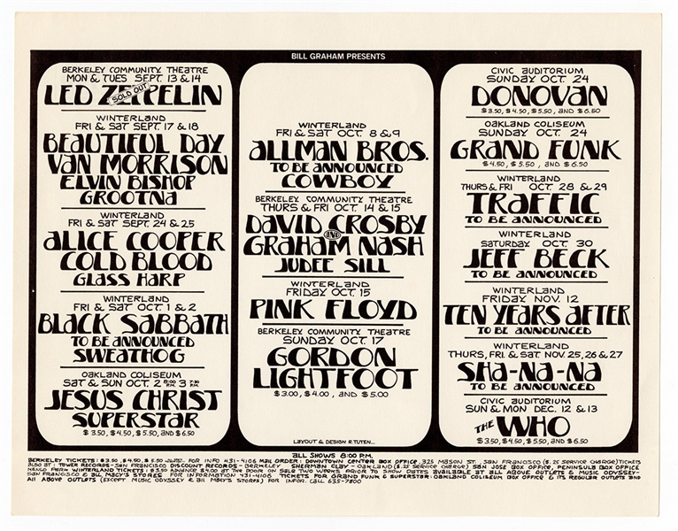 Led Zeppelin/Pink Floyd/The Who Original 1970 Concert Poster