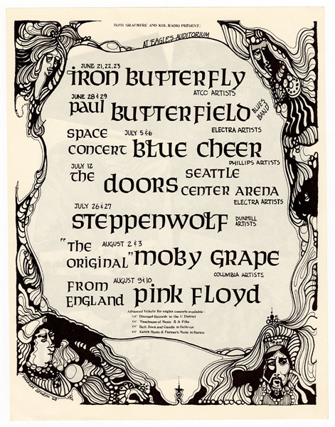The Doors and Pink Floyd Original 1968 Concert Flyer