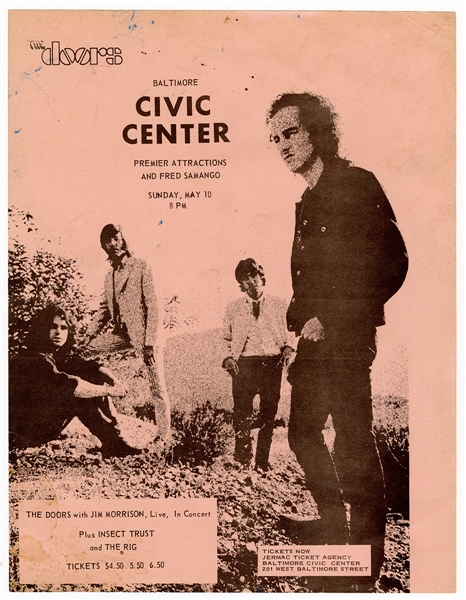 The Doors Original 1970 Baltimore Civic Center Concert Flyer