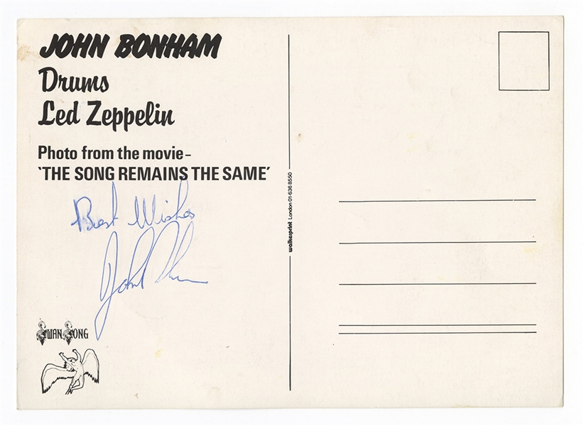 Led Zeppelin John Bonham Signed "The Song Remains the Same" Postcard