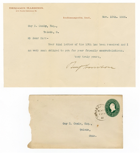 Benjamin Harrison Signed Typewritten Note JSA