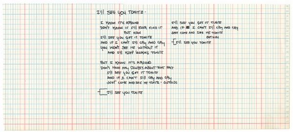 KISS Gene Simmons “See You Tonite” Handwritten Lyrics