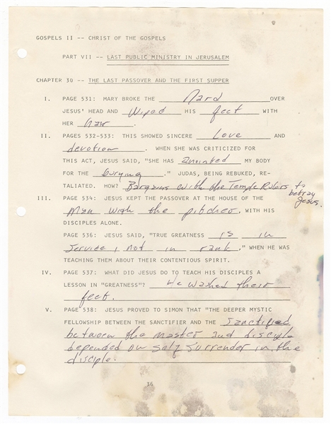 Johnny Cash "Christ of the Gospels" Handwritten Exam