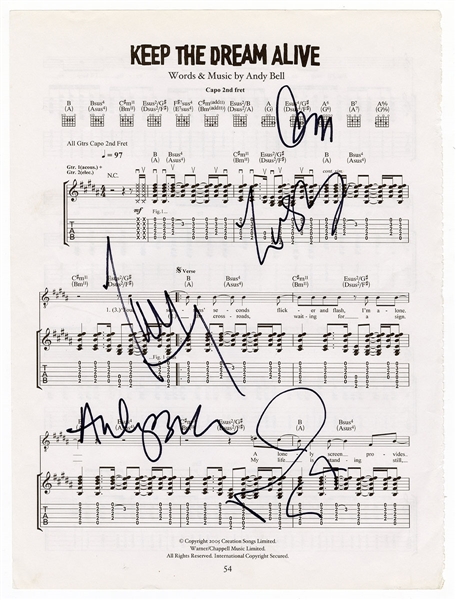 Oasis Signed “Keep the Dream Alive” Sheet Music