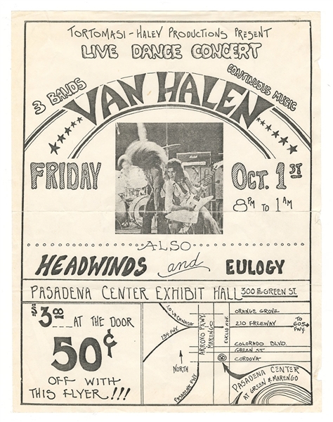 Van Halen Original 1976 Pasadena Center Concert Flyer Handbill