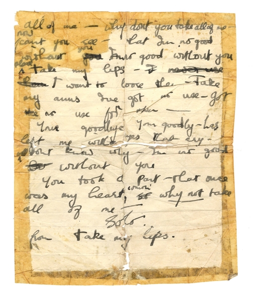 The Beatles George Harrison Handwritten Lyrics for “All of Me”