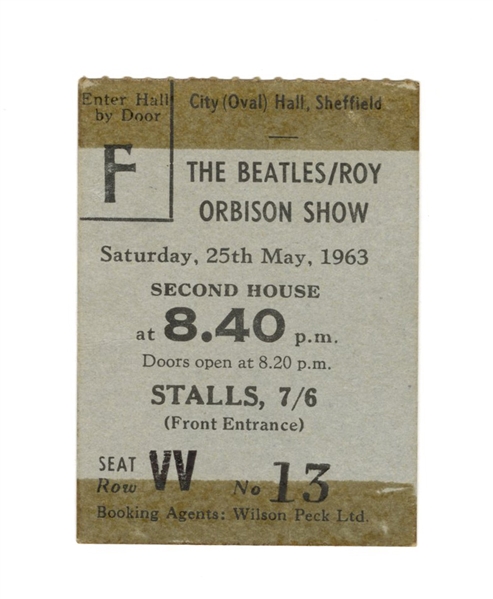 The Beatles 1963 Original Concert Ticket Roy Orbison Tour
