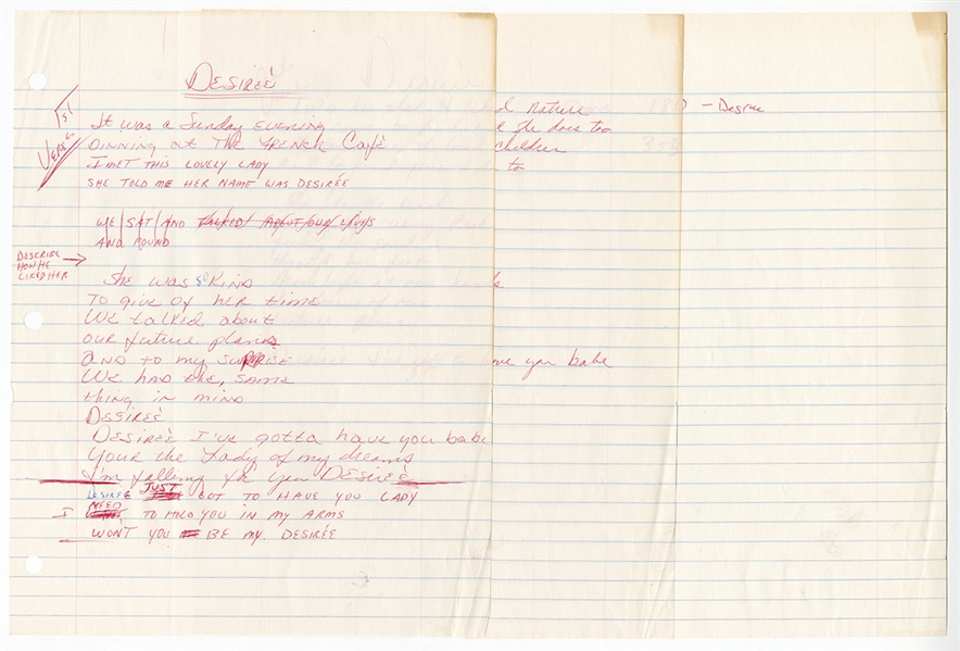 Janet Jackson Handwritten "Desiree" Working Lyrics