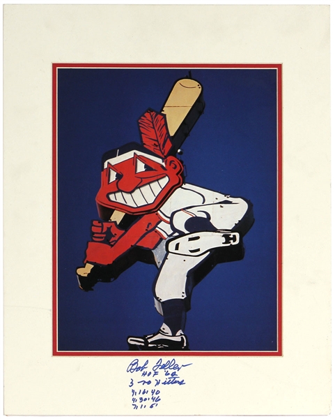 Bob Feller Signed Cleveland Baseball Print