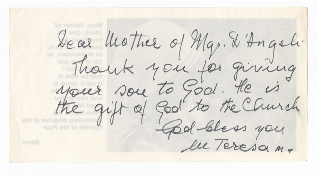 Mother Teresa Handwritten and Signed Prayer Sheet JSA