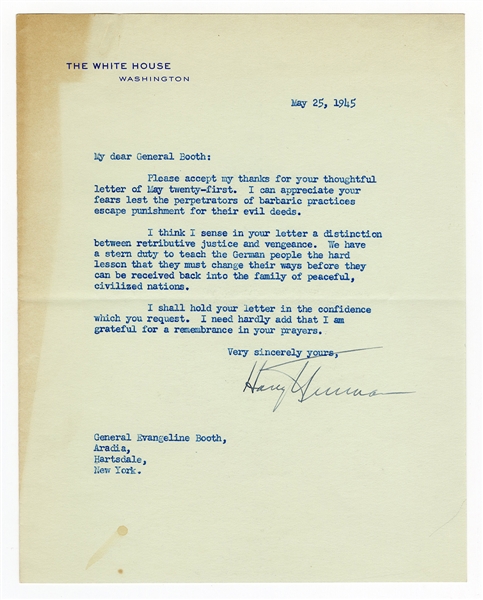 President Harry Truman Signed Letter with Exceptional Content JSA