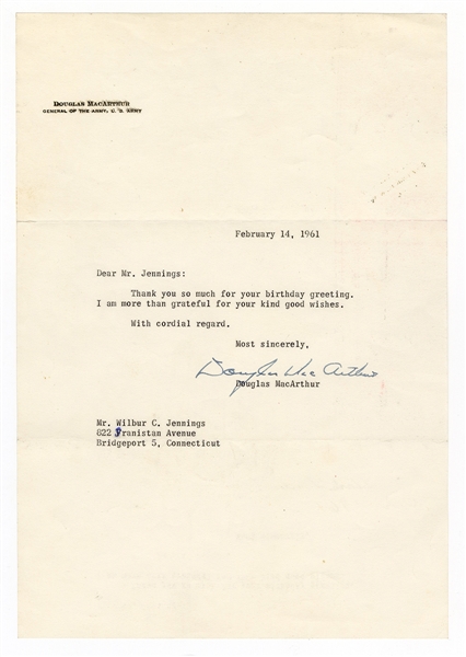 General Douglas MacArthur Signed Letter JSA