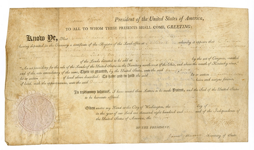 President Thomas Jefferson & James Madison Signed Document (1807) JSA