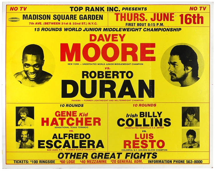 Roberto Duran vs. Davey Moore 1983 MSG On-Site Championship Fight Poster