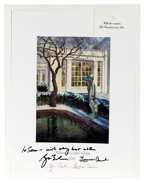 President George Bush and First Lady Laura Bush Signed 2007 White House Holiday Card