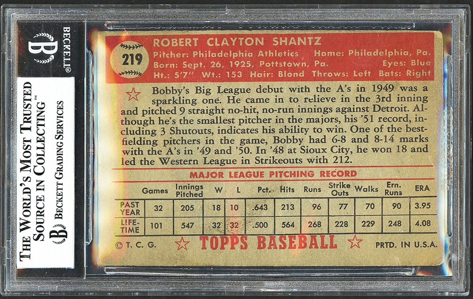 Lot Detail Bobby Shantz Signed 1952 Topps 219 BGS Authentic