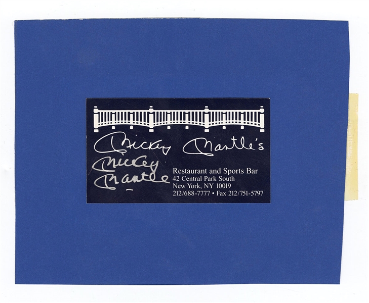 Mickey Mantle Signed “Mickey Mantles Restaurant” Sports Bar Signed Business Card