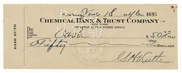 1940 Babe Ruth Signed Personal Check Dated 6/18/1940 Payable to Cash JSA