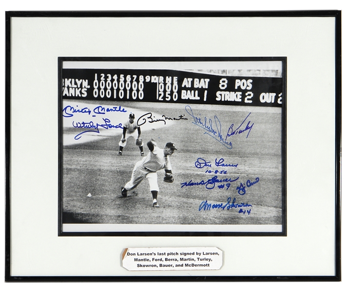 New York Yankees Signed Photograph Featuring Mickey Mantle, Whitey Ford & Yogi Berra (9 Signatures)