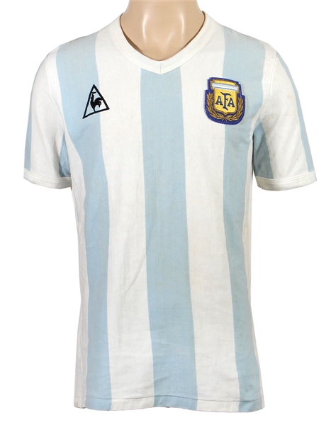 Diego Maradona 1982 World Cup Match Worn Shirt vs EL Salvador June 23, 1982 Argentina Equipment Manager LOA & MEARS