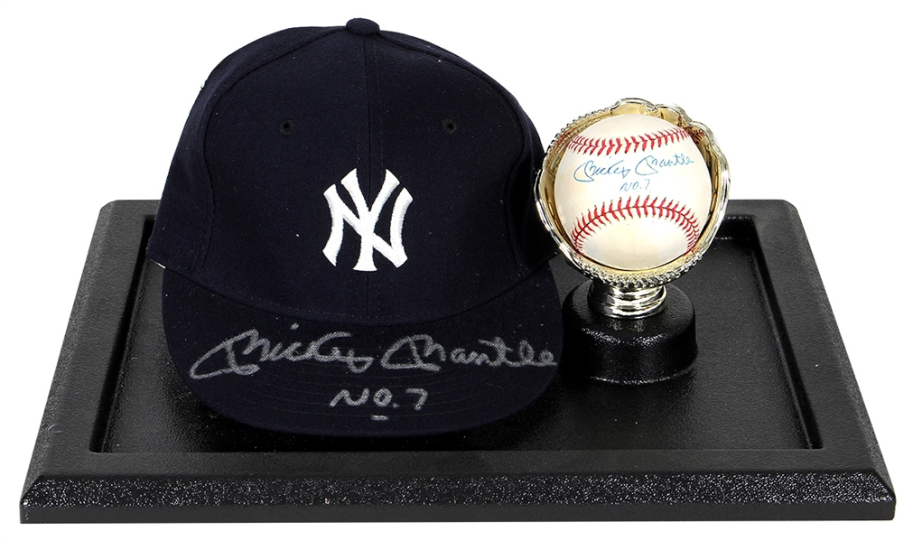 Mickey Mantle Signed & Inscribed Baseball and Hat